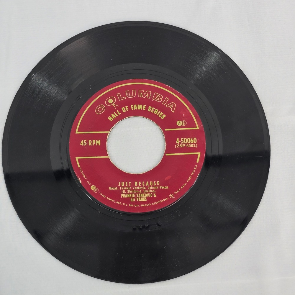Frankie Yankovic Just Because Blue Skirt Waltz 45 RPM Columbia 4-50060 Vinyl
